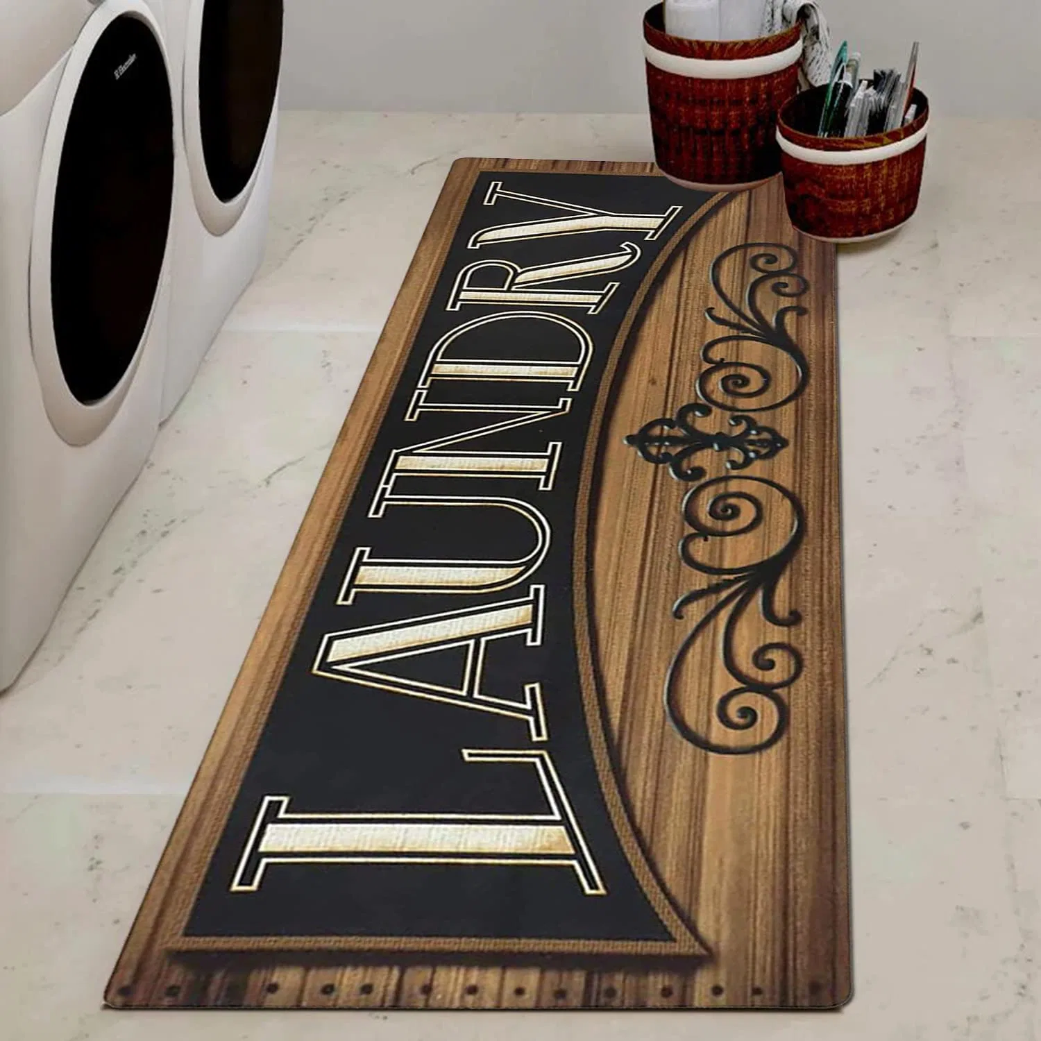 Laundry Room Runner Rug Non-Slip Rubber Laundry Floor Mat Durable Washable Mats for Washhouse Kitchen Doormat Farmhouse Decor