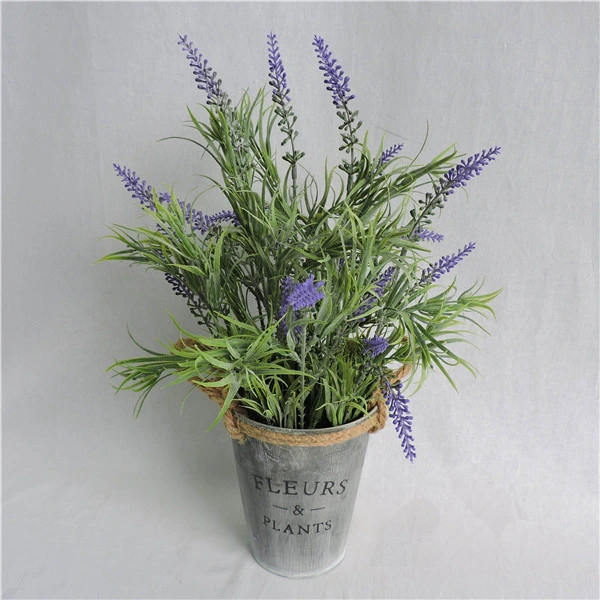 H38cm Ins Style Tin Pot Antiqute Design Artificial Lavender Decoration