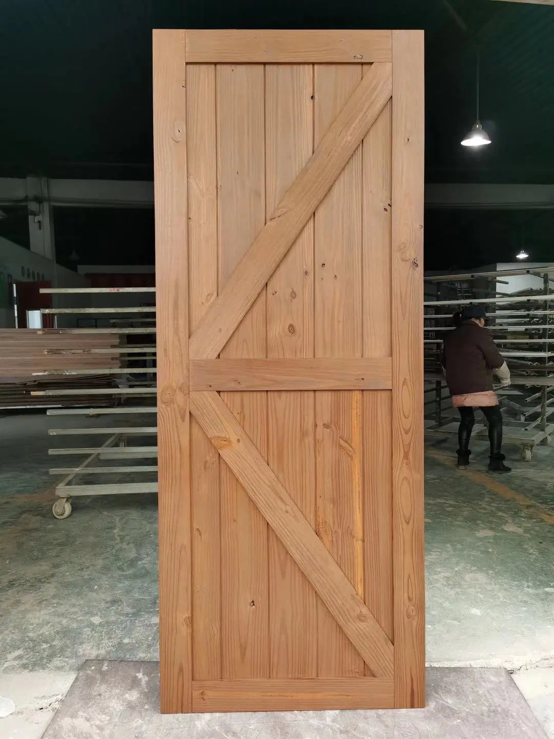 Stained Solid Knotty Pine Wood Sliding Barn Door for Kitchen Room