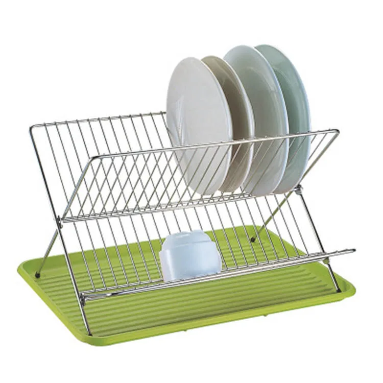 Foldable X Shape 2 Tier Dish Drainer Plate Rack with Drainboard