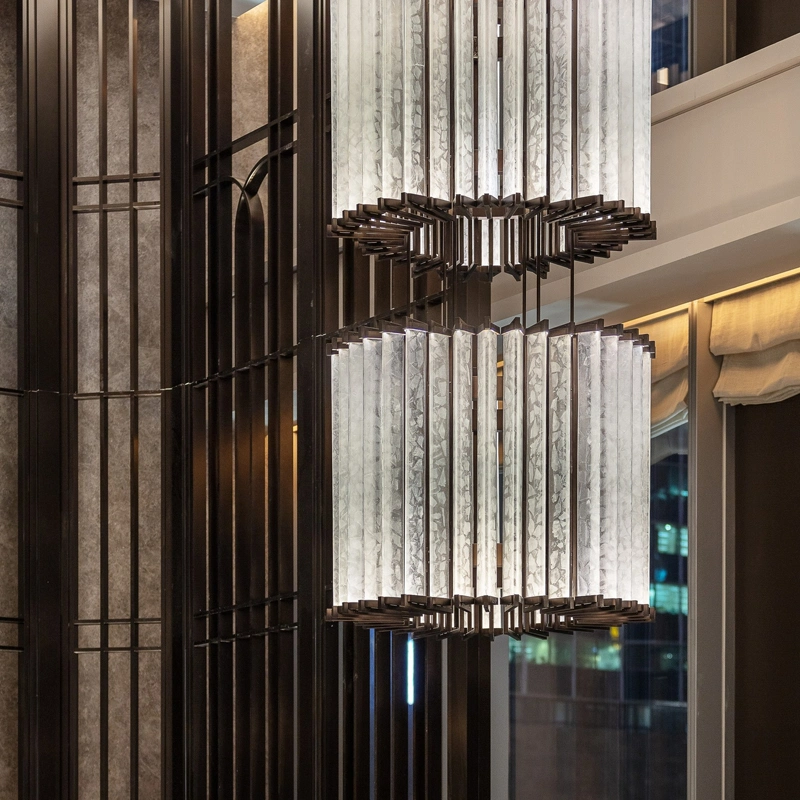 Modern Villa Hotel Lobby LED Hanging Spiral Silver Chandelier Crystal Lighting Handmade Glass Chandelier