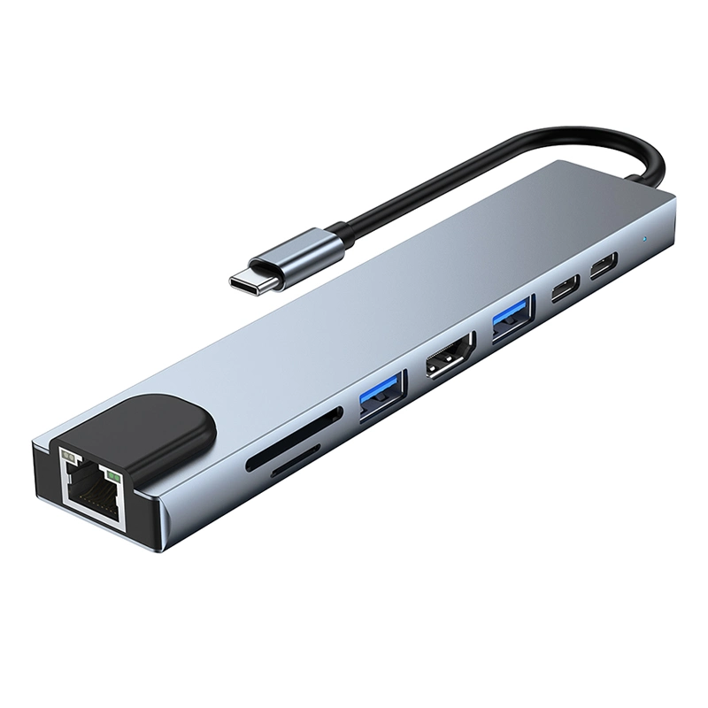 8 en 1 SD TF USB3.0 4K-Nouveau type C à Adaptateur Ethernet RJ45 charge concentrateur USB Matedock