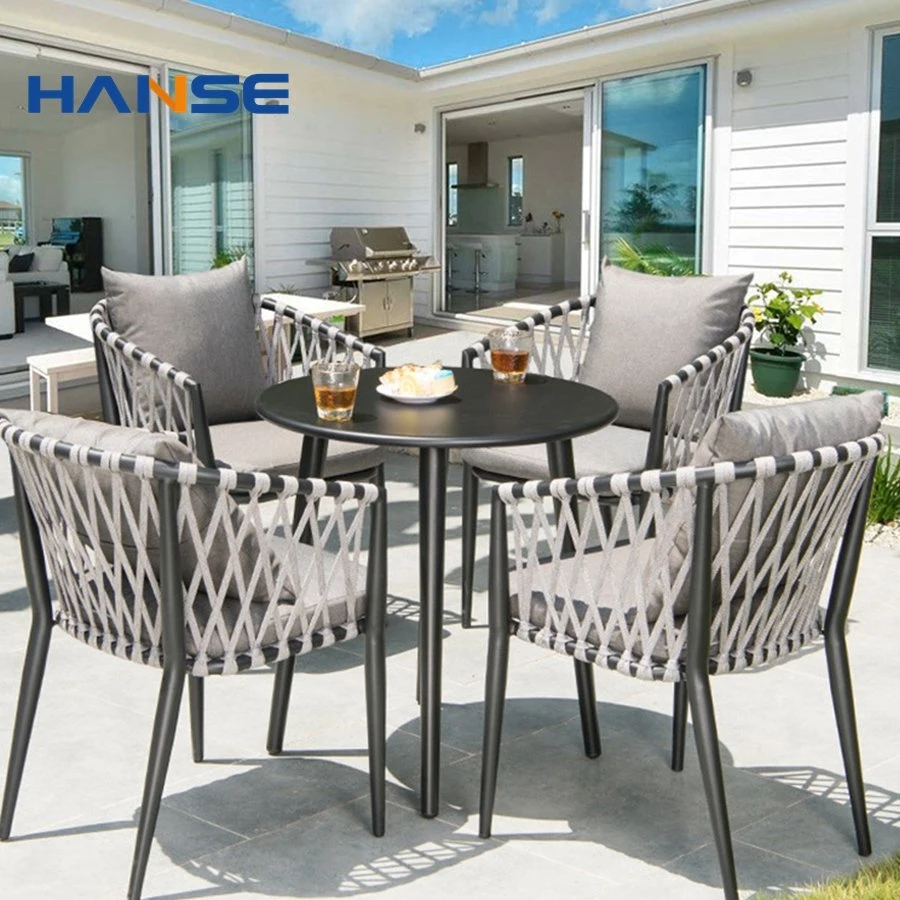 Extérieur patio ensemble de jardin mobilier en fonte d'aluminium corde tissée extérieur Chaises chaises chaises de patio mobilier avec coussin en plastique