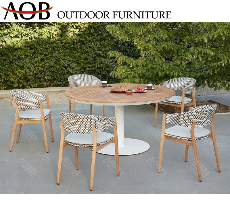 Modern Patio Garden Home Livingroom Outdoor Restaurant Cafe Dining Round Wooden Table Chair Set Furniture