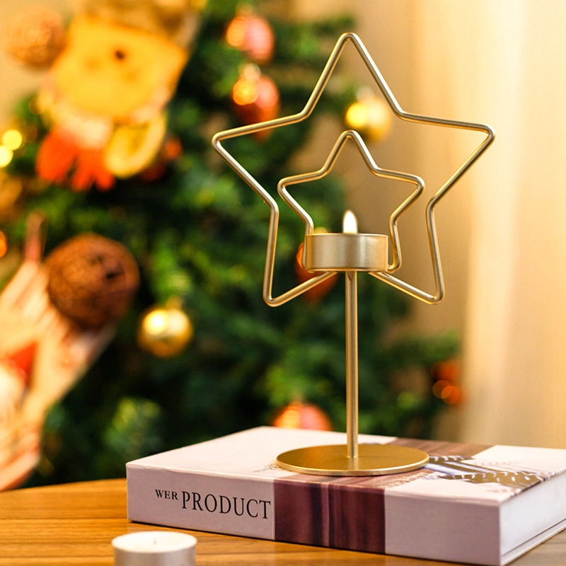 Gold Star Candle Holder Home Office Decoration Accessories Tealight Christmas Candlestick