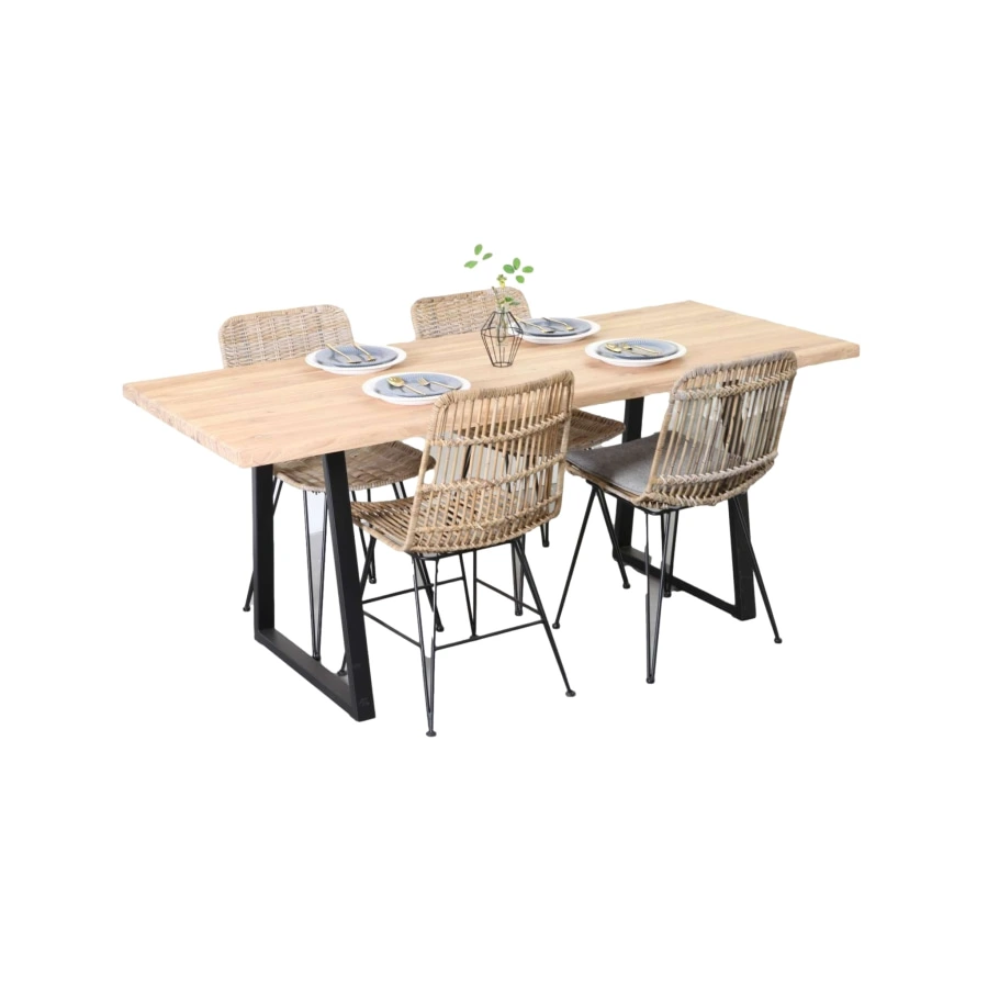Dining Room Furniture Dining Table Solid Wood with Metal Legs