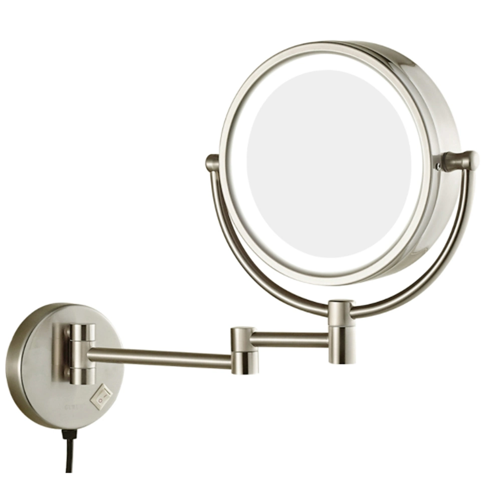 Aquacubic Modern Bathroom Brass Frame Double Sided Mirror 1+3X Wall Mounted Foldable Luxury Makeup LED Mirror