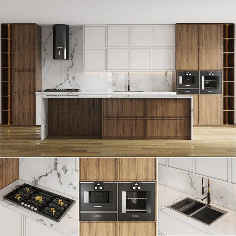 2023 Armoire de cuisine complète sur mesure Îles Design de meubles de cuisine en placage de bois moderne.