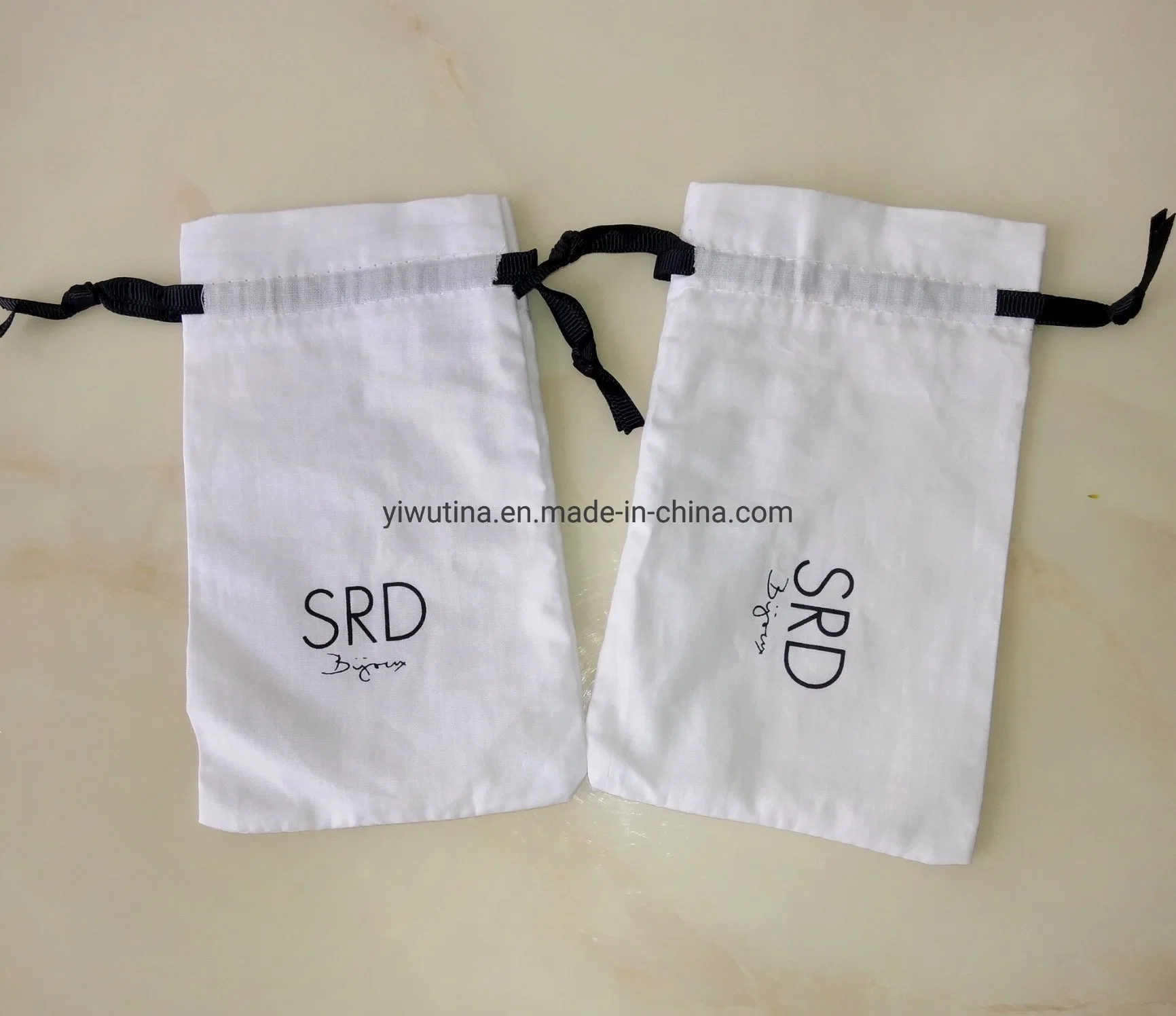 Promotion Custom Wholesale/Supplier Drawstring Lady Handbags Gift Tote Shopping Cotton Bag with Black Logo