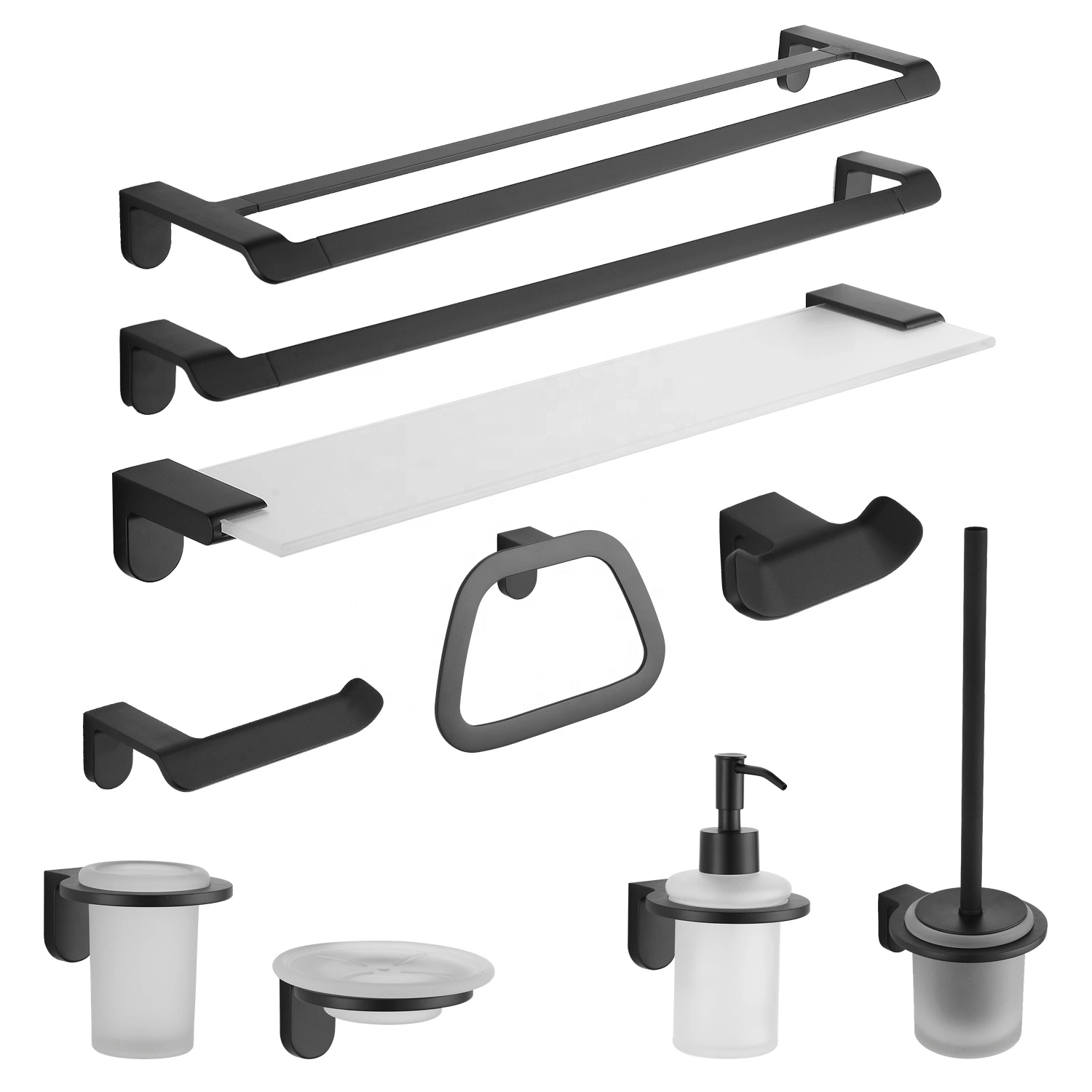 10 Piece Simple Design Zinc Alloy Wall Mount Black Bathroom Hardware Accessories