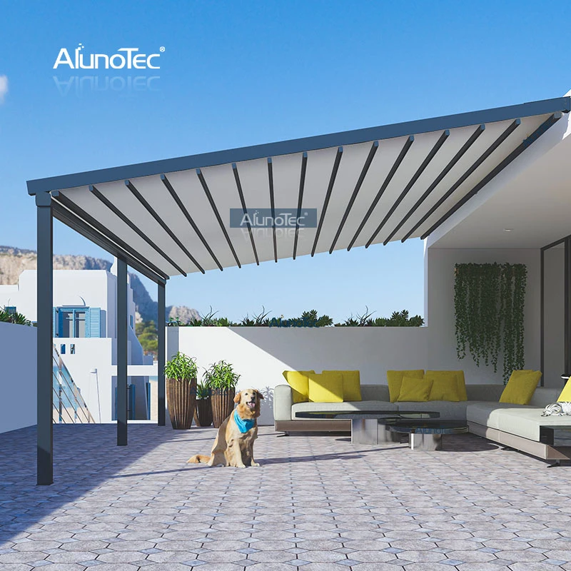 Fabrik ODM Moderne Aluminium Motorisierte Markise Pergola Design Garten Markisen Terrasse Dach Pavillon Deckt Sonnenschutz Einziehbare Vordach