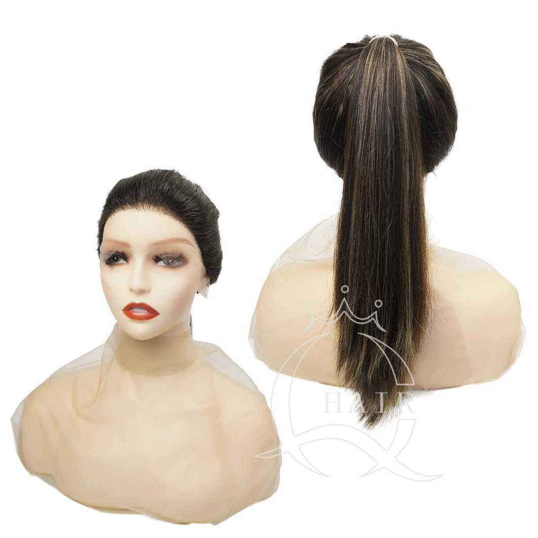 Top Quality 100% Human Hair Virgin Hair Made Lace Top Ponytail Wig Wonder Wig Band Fall Wig Half Wig Custom Wigs for Lady with Beauty or Medical Use