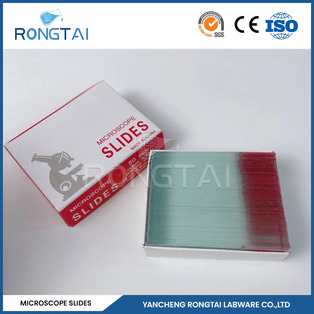 Los fabricantes de consumibles desechables Rongtai Meiosis Portaobjetos China 7101 7102 7105 7109 7.107 16 Oz portaobjetos de vidrio recto