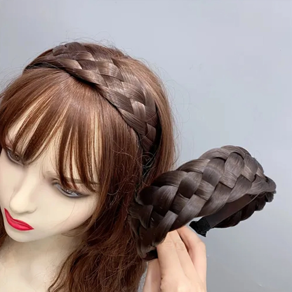 Female Wig Natural Hair Braided Headband Non Slip Wide Brimmed Braid Wig