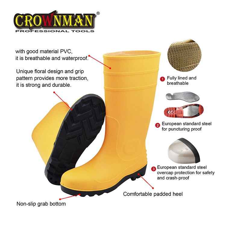 Crownman PPE, High quality/High cost performance  PVC Safety Rain Boots with New PVC Material