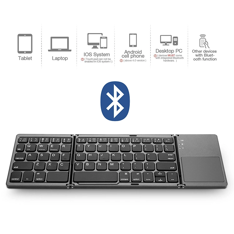 B033 Mini Foldable Keyboard with Touchpad Wireless Air Mouse for Windows Android Ios Phone Tablet PC