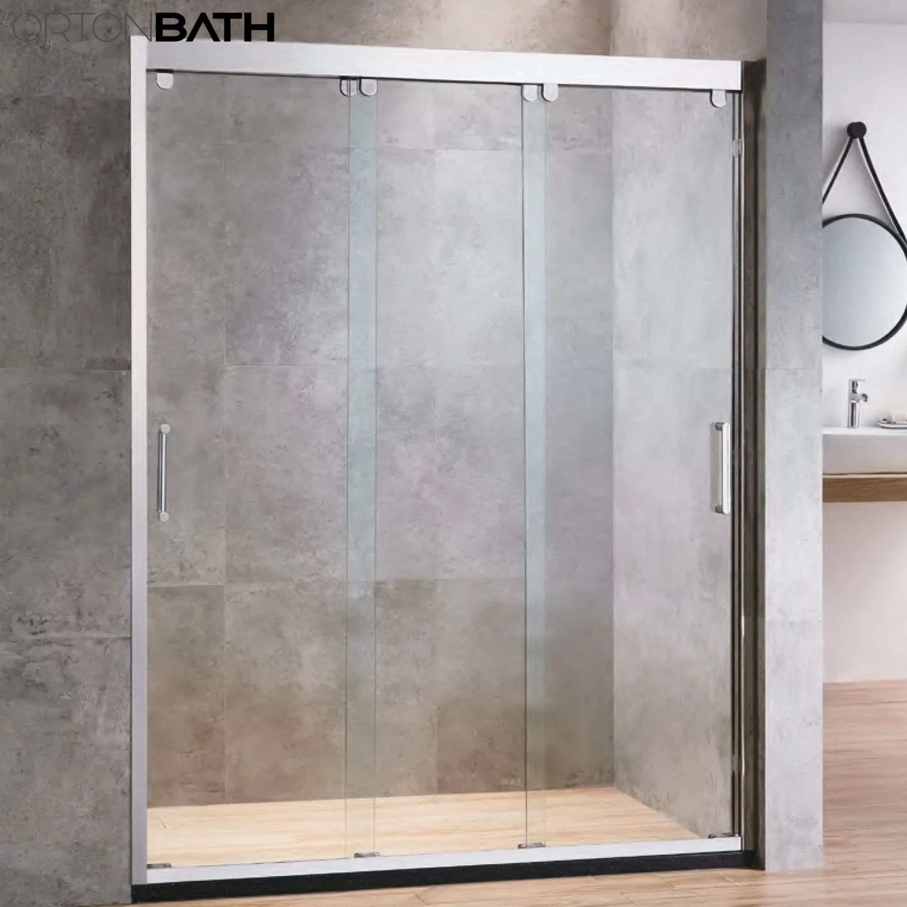 Ortonbath Polished Brushed One Side Straight Pivot Stainless Steel Framed Tempered Glass Bathroom Shower Enclosure Shower Bathroom Enclosure Door