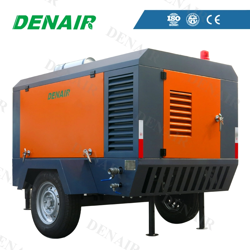 Remote Control Industrial Heavy Duty 200-1600 cfm 2/4 Wheels Portable Mobile Movable Diesel Engine Direct Driven Screw Type Rotary Air Compressor For Mining