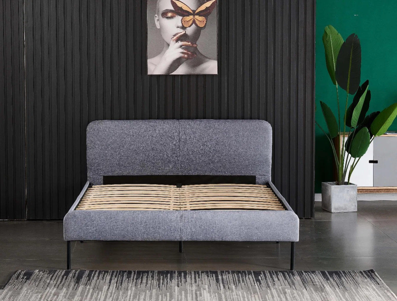 China Modern Bedroom Furniture Fabric Leather Bed Frame