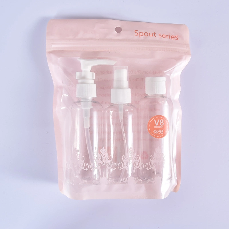 Color personalizado 3pcs 100ml Kit Set de viaje de plástico con bomba de loción Spray Bottle Set