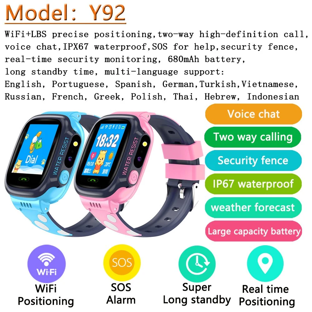 (Y92) Smart Mobile Watch with Skin-Friendly Silicone Strap for Children's Gift