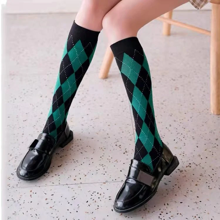 Fashion Lady Beautiful Classic Diamond Style Knee High Wholesale/Supplier Cheap High quality/High cost performance  Custom Knitted School Girl Long Causal Socks