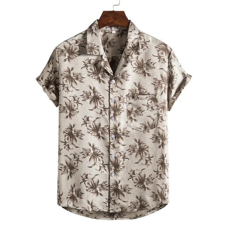 Cotton/Polyester Hawaiian Shirt for Men Color Blocks Short Sleeve