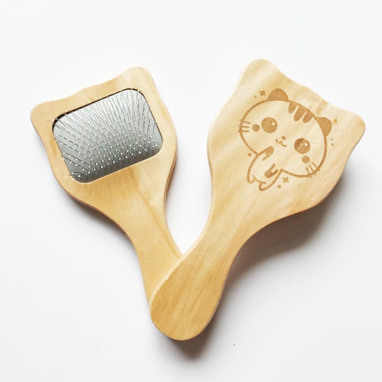 Outil de nettoyage pour cheveux à manche en bois en acier inoxydable personnalisé Brosse de nettoyage pour chien