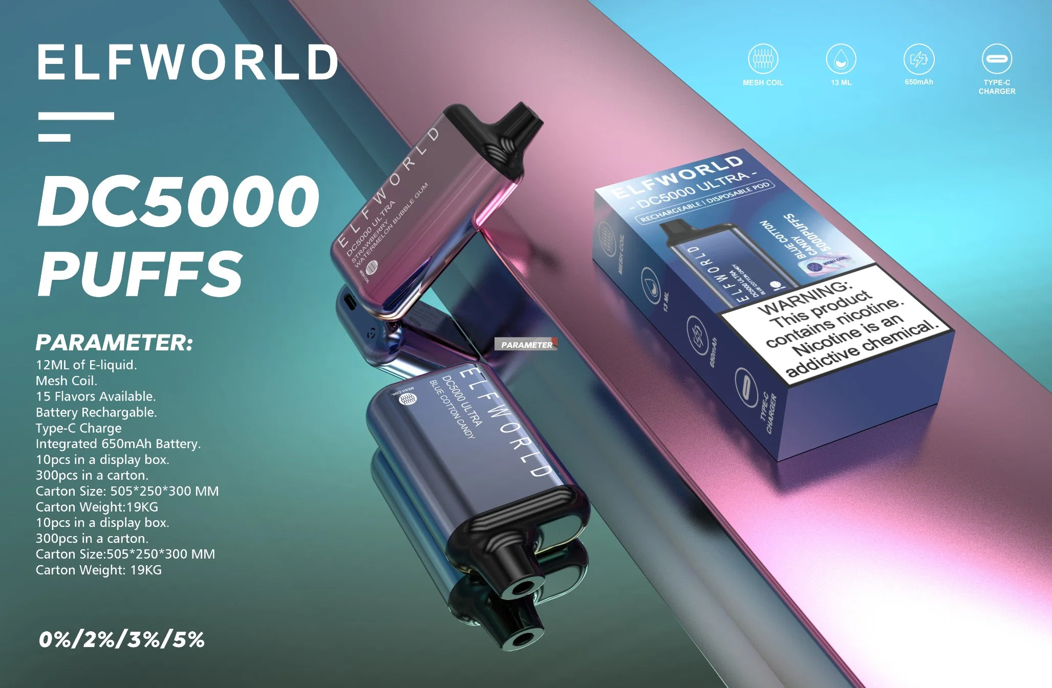 Elfworld DC5000 Puffs Bar Disposable/Chargeable Vape Pen Electronic Cigarette Mo5000 550010000 Bc5000 Elf Hot Sale Factory Direct Price Cheap Starter Kits Distributor