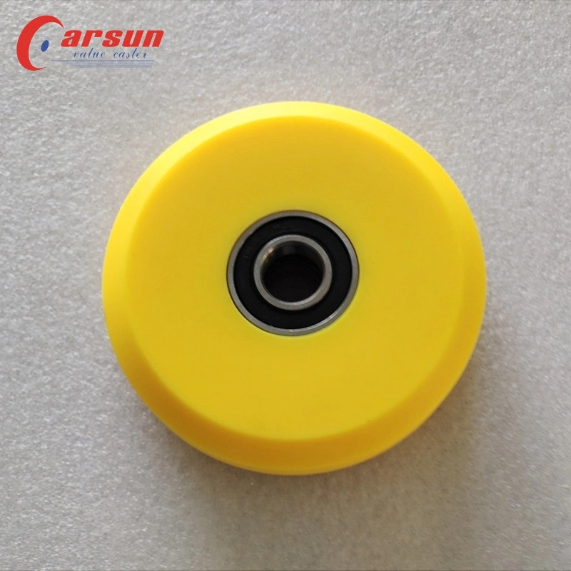 Carsun moyen solide en plastique 100mm PU polyuréthane jaune de 4 pouces de roue avec roulement de roue