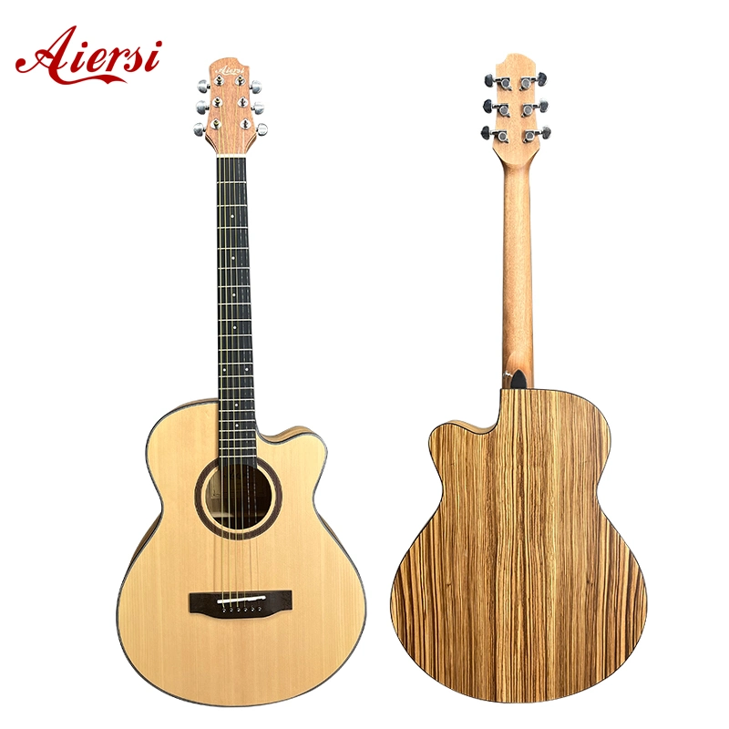 Custom made 40 pulgadas Solid Spruce Top Zebrabood Folk acústico Instrumento de guitarra