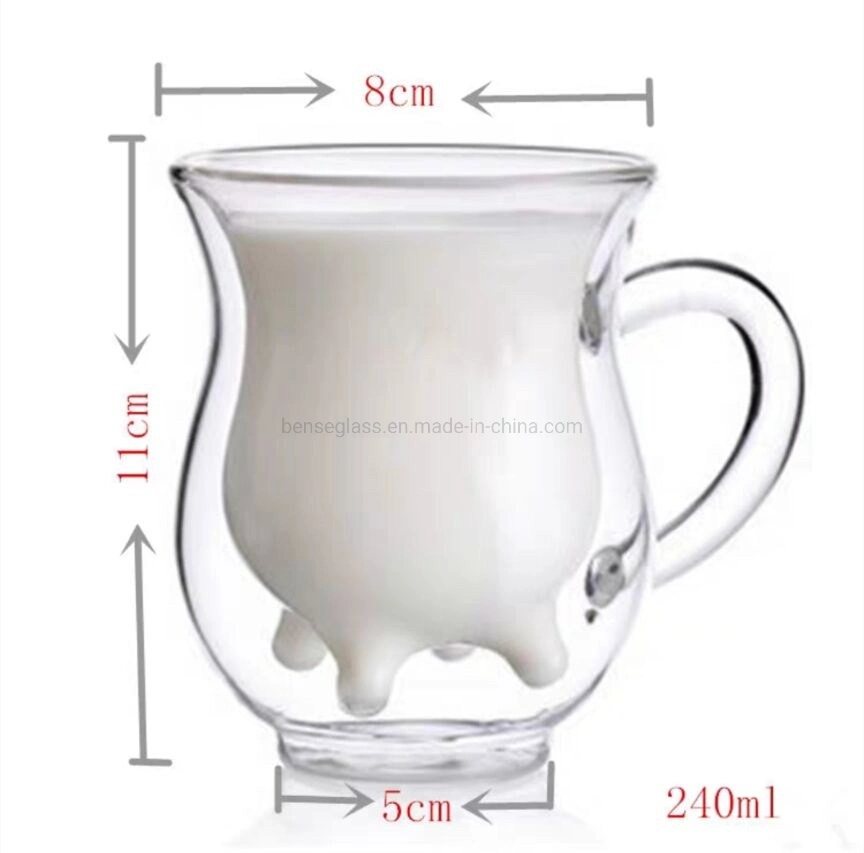 Double Wall Cow Milk Glass Custom Double Layer Cute Mugs Transparent Pink Reusable Sustainable Vacuum Thermal Disposable Turkey Coffee Cups Set