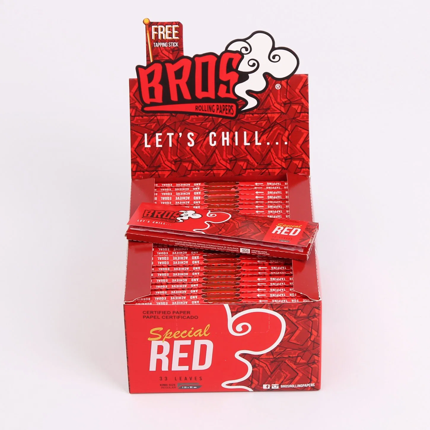 Bros Rolling Papers Red Packaging 33 Leaves with Good Package Design with Booklet Fro Smoking