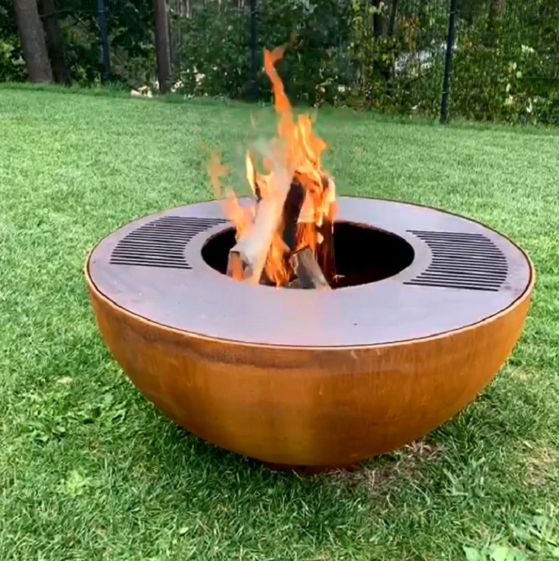 Round Corten Steel Grill 100cm Fire Bowl con cocina Placa superior