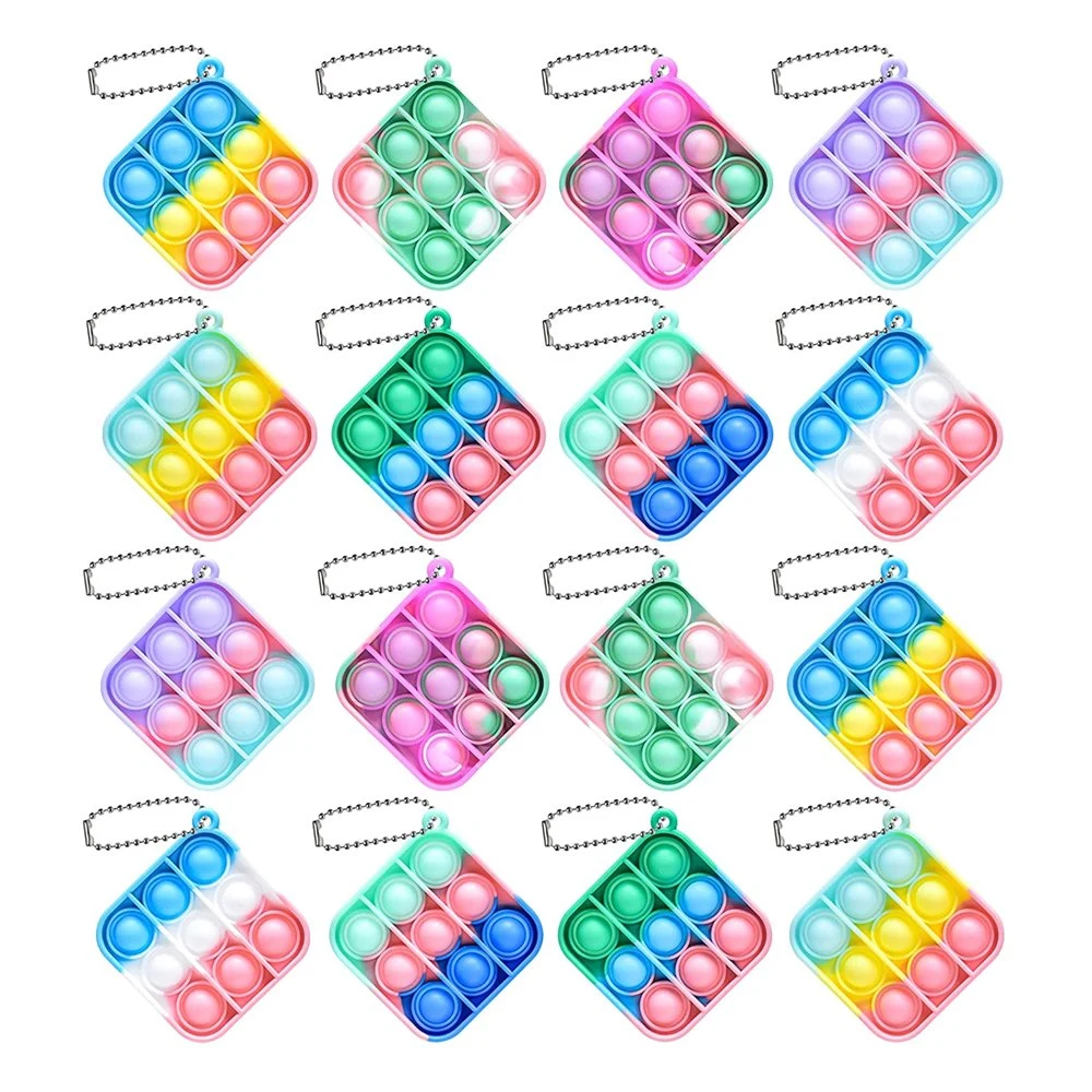 Square Shaped Bubble Sensory Baby Fidget Squeeze Hand Toy Stress Relief Pop It Key Chain