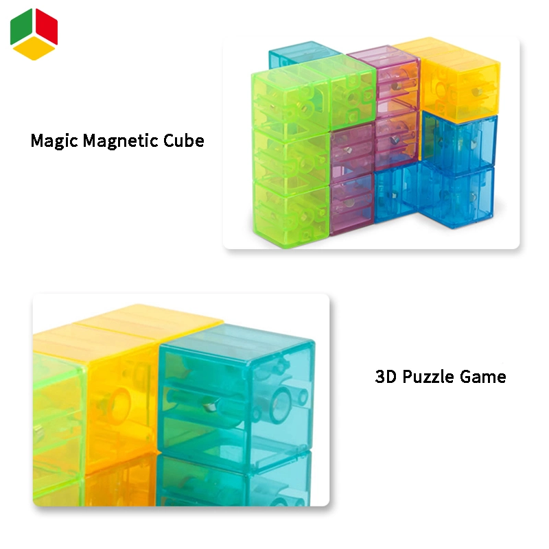 QS Kinder pädagogische Anpassung 3D Puzzle-Spiel Bunte transparente Magie Magnetische Bausteine Intelligenz Cube Spielzeug