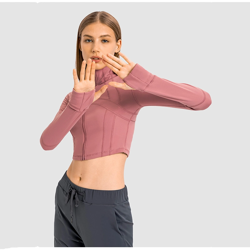 New Arrival Women Workout Cropped Long-Sleeve Jackets Zip-up Lightweight Pullover Athletic Yoga Running Tops