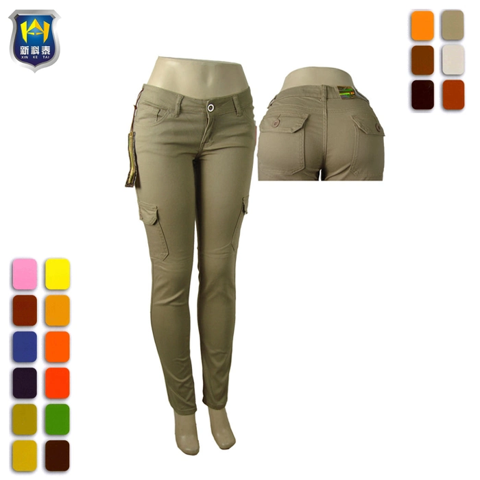 Mode Frauen Khaki Baumwolle Reißverschluss Cargo Hose