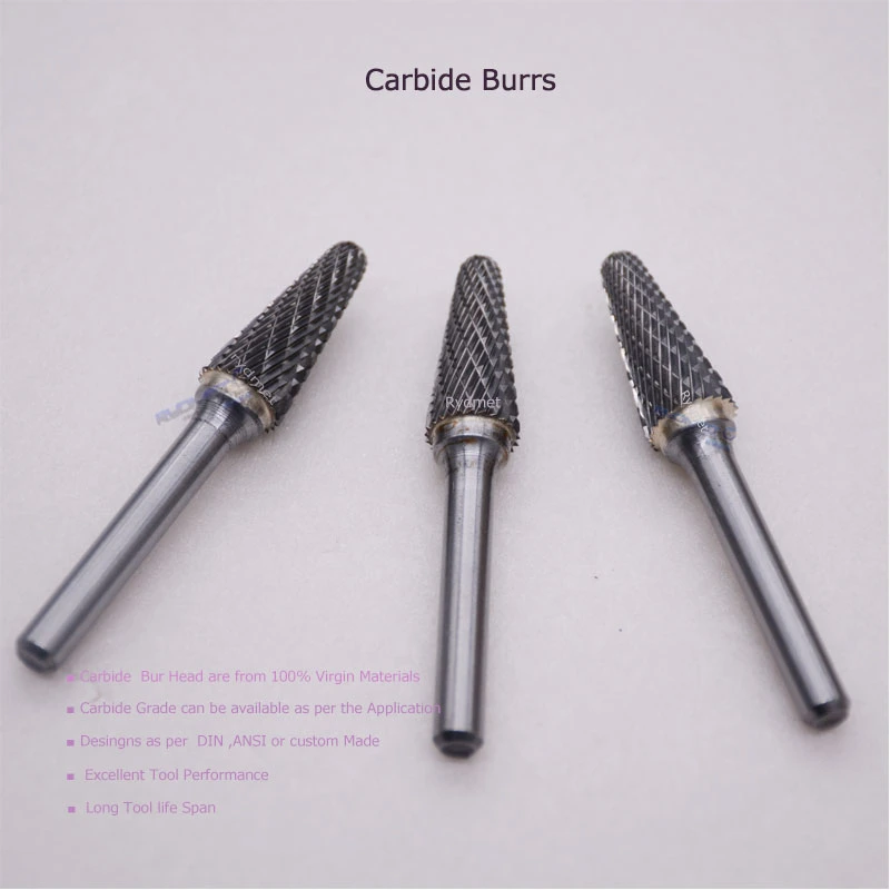 Rydmet 1/8 Inch Shank Tungsten Carbide Burr Rotary Drill Bits for Rotary Cutter and Solid Carbide Tapered Ball Rotary Cutter