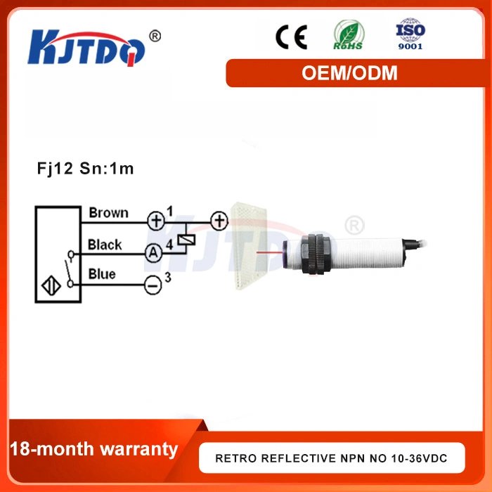 Kjt Fj12 Sn 1m Retro fotoeléctricos cilíndrica de la Reflexión del sensor de proximidad con CE