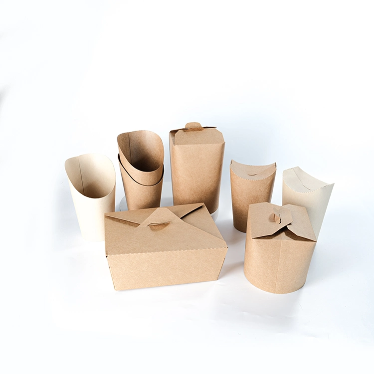 Custom Paper Lunch Boxes Disposable Kraft Paper Click to Go Fries Box