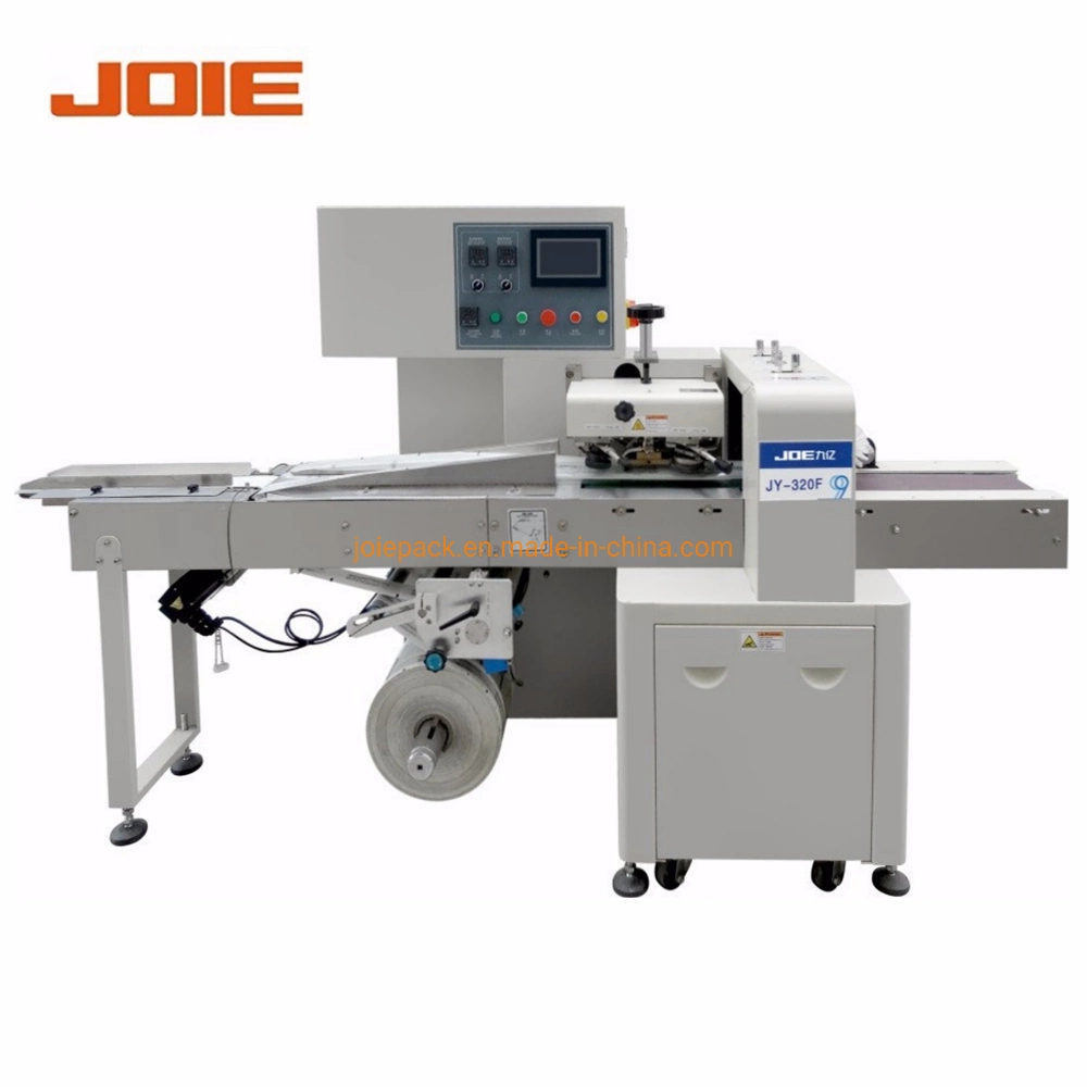 Jy-320 Three Servo Flow Wrapper Packing Machine Down Roll for Doughnut/Donut Packing