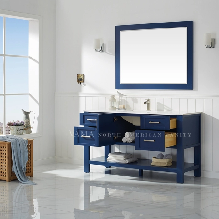 Vama 60 Inch European Solid Wood Blue Bathroom Vanity Cabinet Furniture 784060