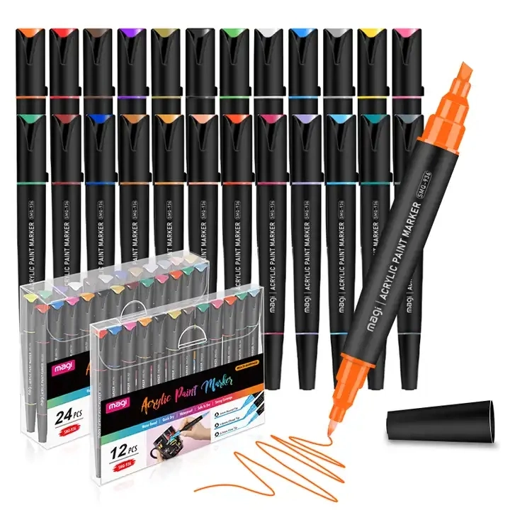 12Les couleurs de l'écriture marqueurs acrylique Pen Gift Set Art marqueur acrylique double Conseils