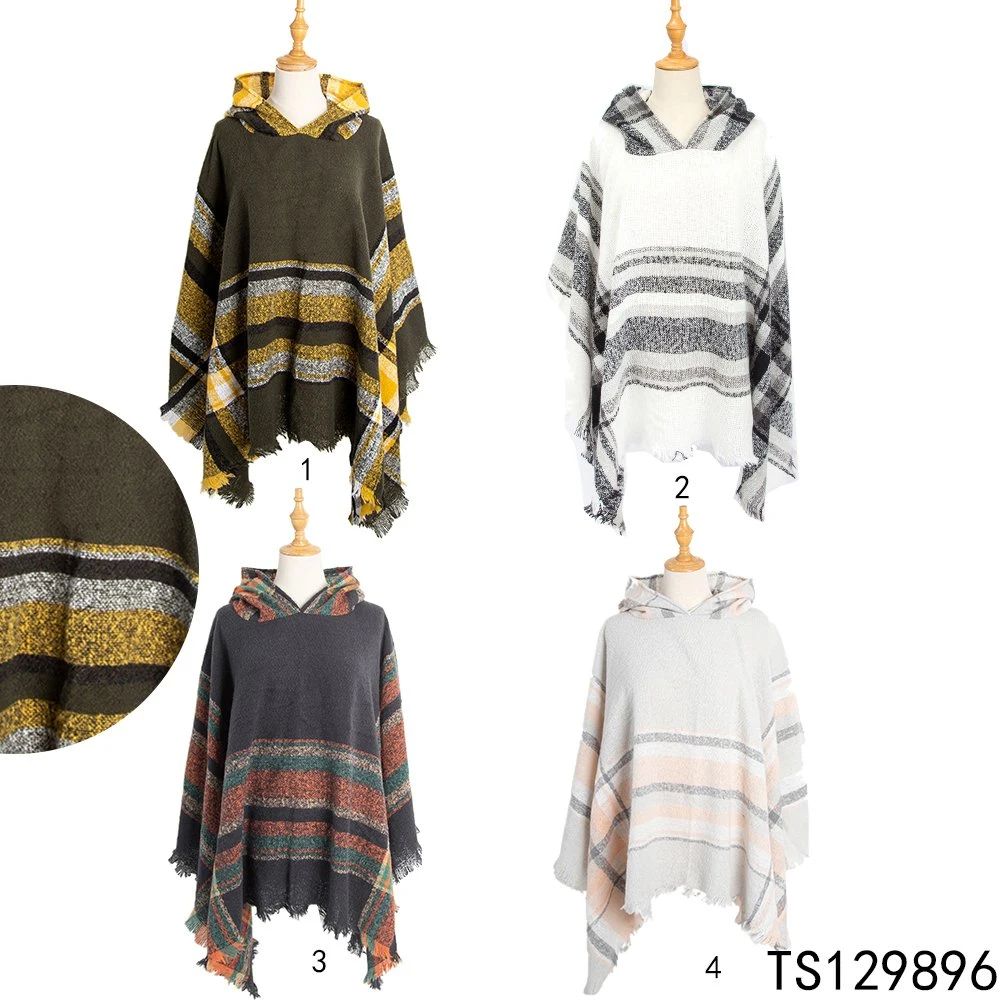 Hot Selling Checked Poncho Women Designer Knitted Shawls