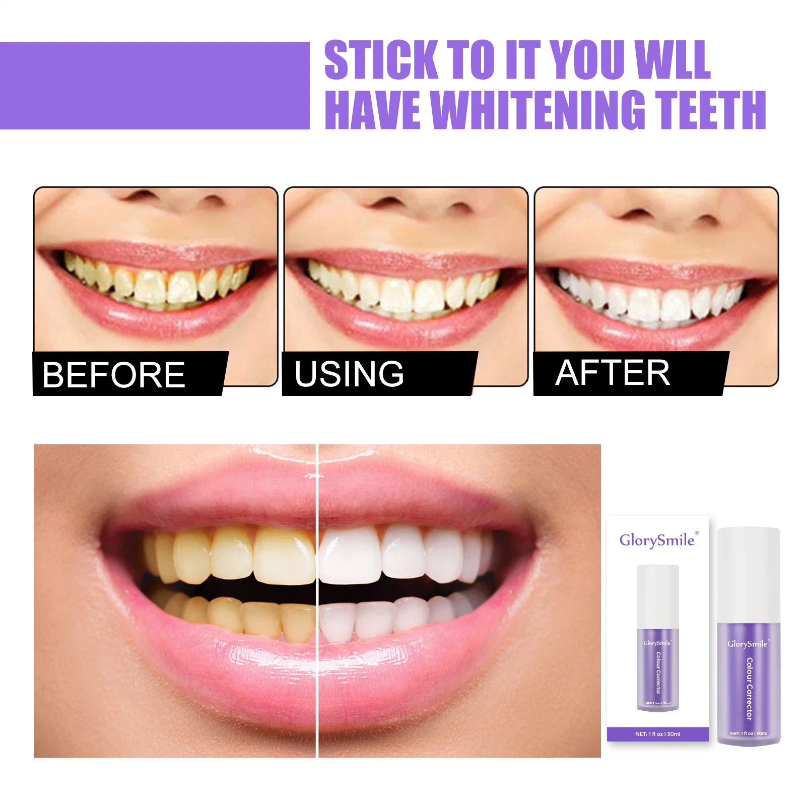 Wholesale Home Purple 30ml V34 Color Corrector Teeth Whitening Toothpaste Private Label