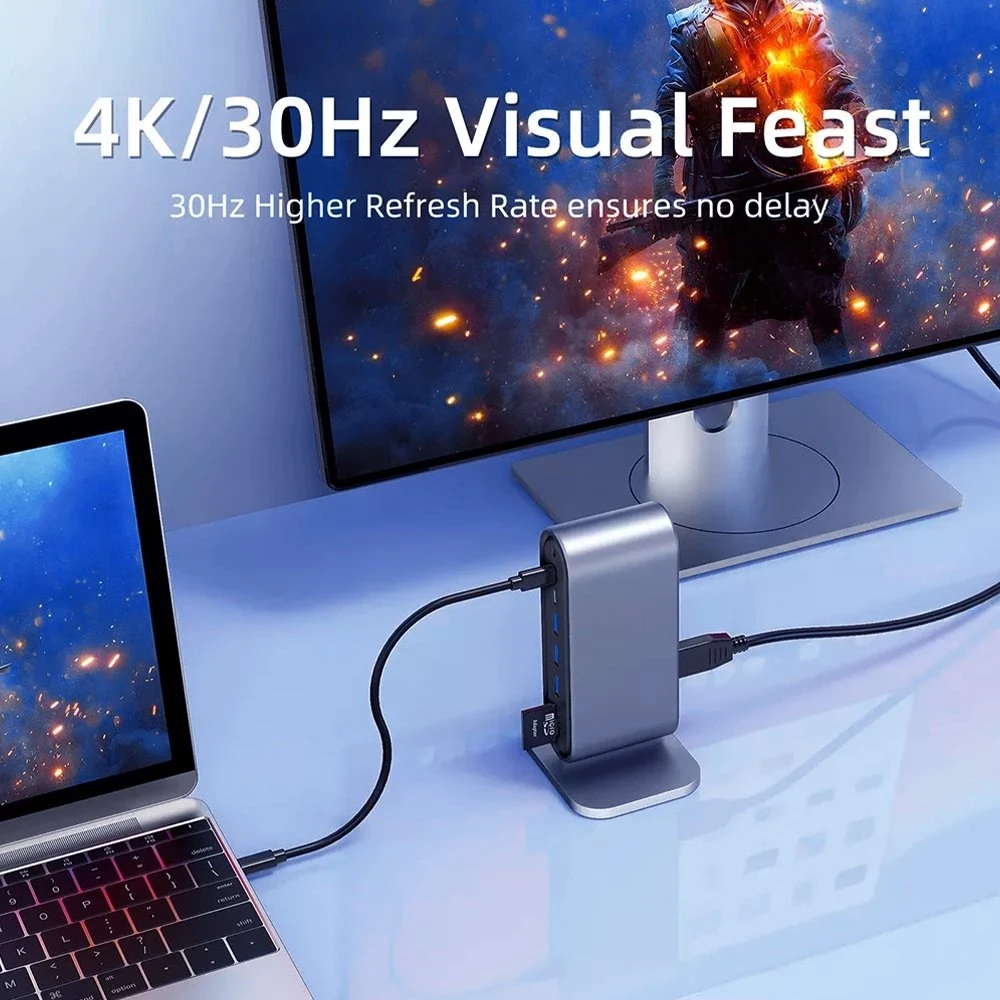 Многопортовый док-станция с концентратором USB C 12 в 1 Монитор с USB Type C до 4K DP HDTV VGA адаптера Тип C Hub