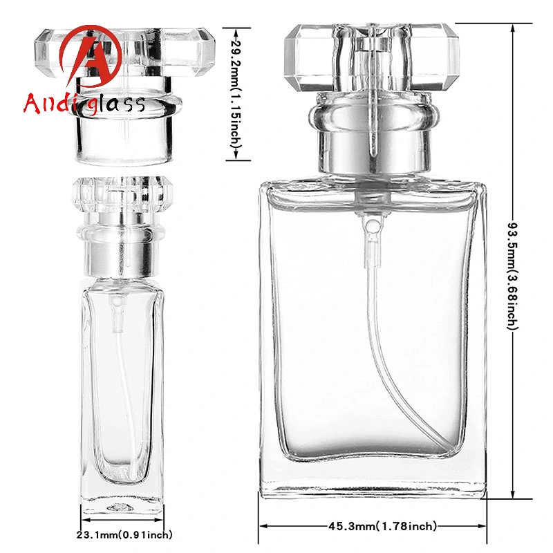 50ml Glass Perfume Bottle Empty Portable Perfume Atomizer Transparent Square Cologne Atomizer with Spray Applicator for Travel