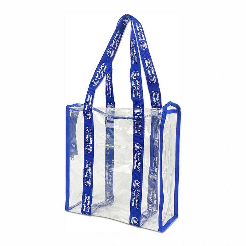 شعار مخصص طباعة PVC شفافة حقيبة تسوق واضحة مع حقيبة تسوق من البلاستيك مزودة بسحّاب