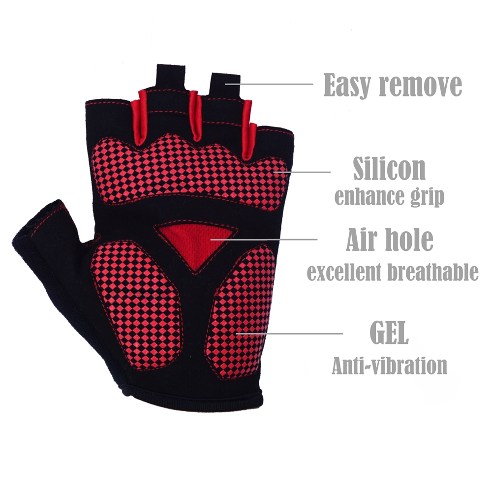 Guantes de Fitness Deportes Ciclismo Ciclismo antideslizamiento Guantes Guantes de ejercicios de gimnasio de los dedos de la mitad relleno SBR